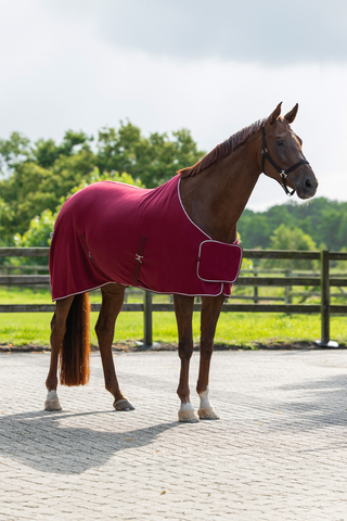 QHP Fleecedækken med ornament Bourgogne/sølv