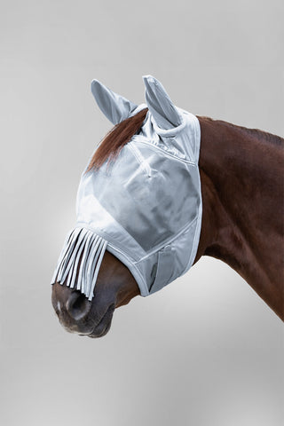PREM Fly Mask with Ears and Nose Fringe Silver