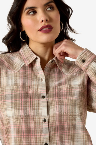 Skjorta REAL Billie Jean Vit/Coral Rutig