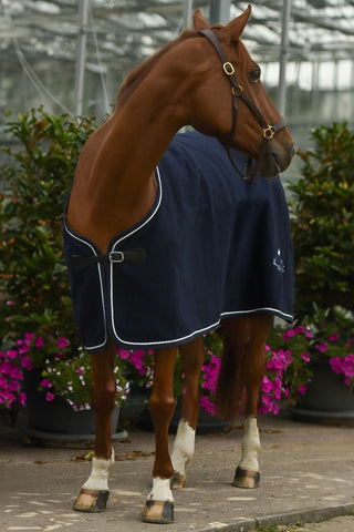 Wool Rug Navy with Girth + Logo