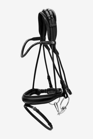 Round Stitched Bridle Large Noseband Soft Leather Black