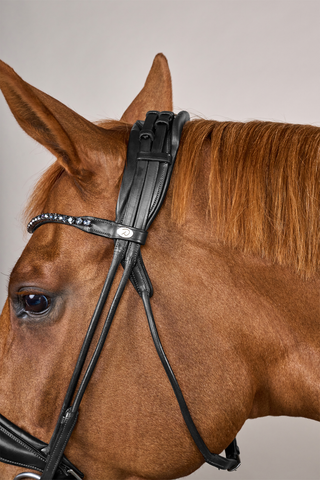 Round Stitched Bridle Large Noseband Soft Leather Black