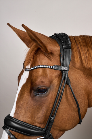 Round Stitched Bridle Large Noseband Soft Leather Black