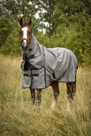 Turnout Rug with Neck 100g Grey/Navy