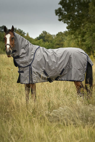 Turnout Rug with Neck 100g Grey/Navy