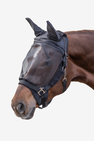Masque anti-mouches Premium pour licol avec oreilles Noir