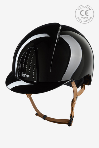 Riding Helmet Smart NOVA Metal Polish Black Beige Strap