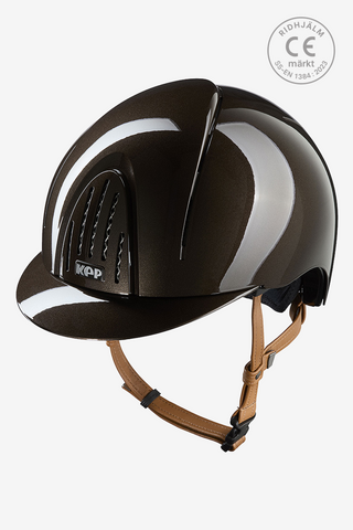 Riding Helmet Smart NOVA Metal Polish Beige Strap Brown