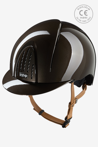 Riding Helmet Smart NOVA Metal Polish Beige Strap Brown
